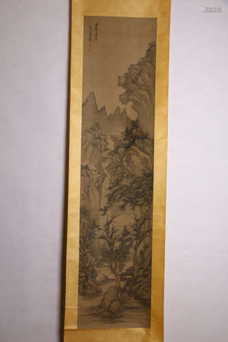 A Chinese Landscape Painting Silk Scroll, Wang Hui Mark
