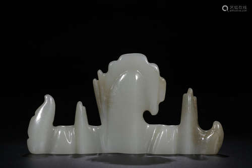 A Chinese Carved Hetian Jade Rockery Brush Rack