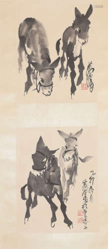 A Chinese 4 Donkey Painting