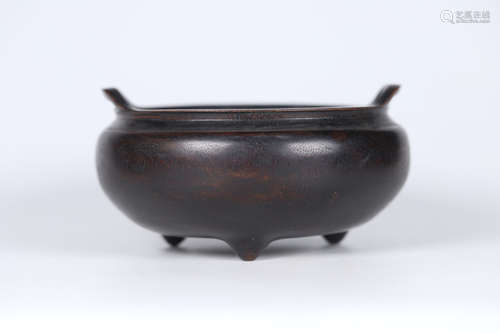 A Chinese Red Sandalwood Three-legged Incense Burner