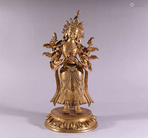 A Chinese Gild Copper Maitreya Statue