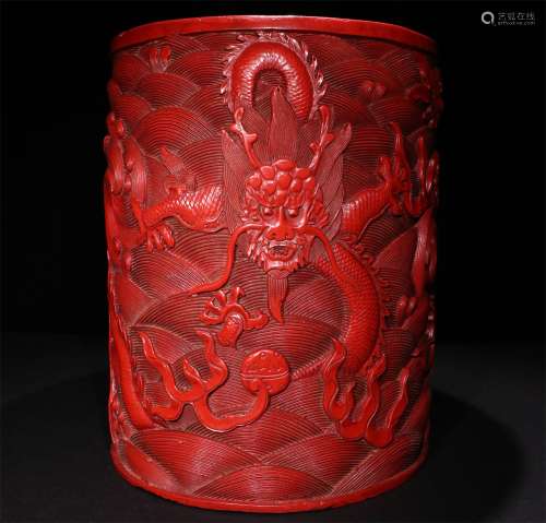 A CHINESE RED BRUSH HOLDER