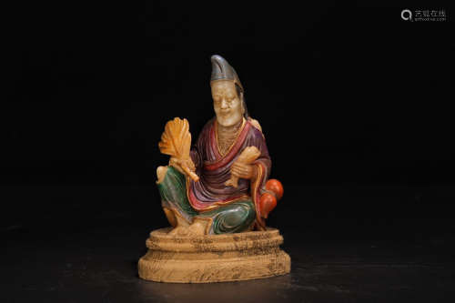 A Chinese Shoushan Ross Quartz Jigong Buddha Statue Ornament