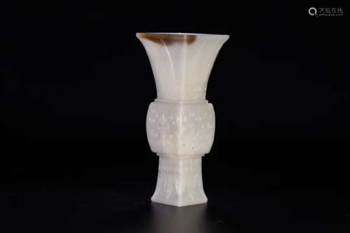 A Chinese Carved Hetian Jade Flower Vase