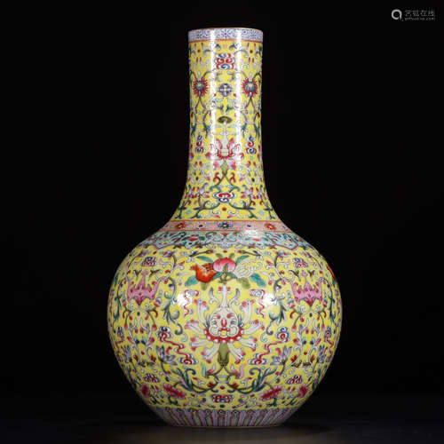 A Chinese Yellow Famille Rose Floral Porcelain Vase