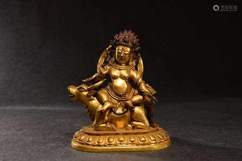 A Chinese Gild Copper Dhammapala Statue