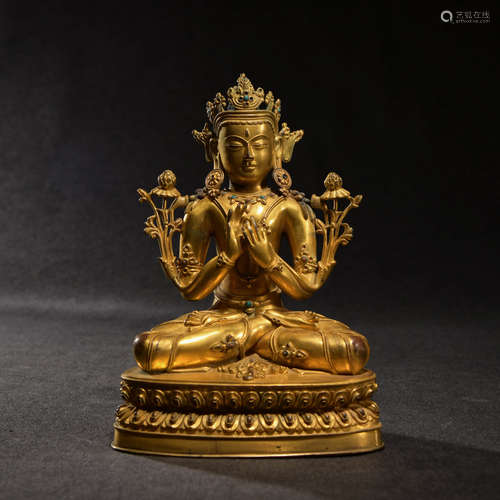 A Chinese Gild Copper Vjrdhr Statue