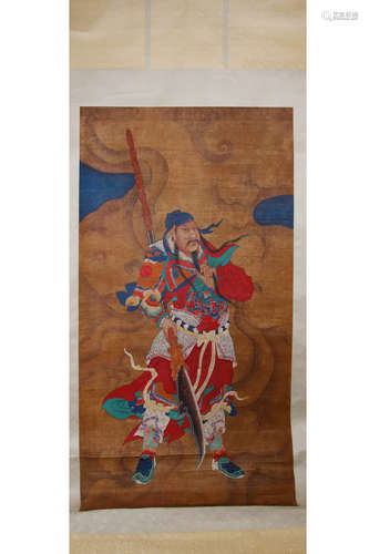 A Chinese Duke Guan Painting Silk Scroll