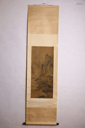 A Chinese Painting Silk Scroll, Tang Yin Mark