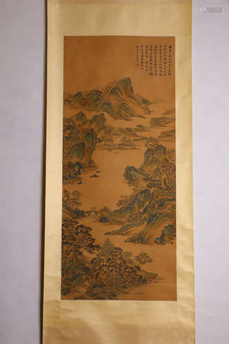 A Chinese Landscape Painting Silk Scroll, Wang Shimin Mark