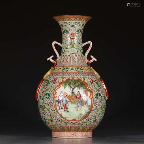 A Chinese Famille Rose Porcelain Double Ears Vase