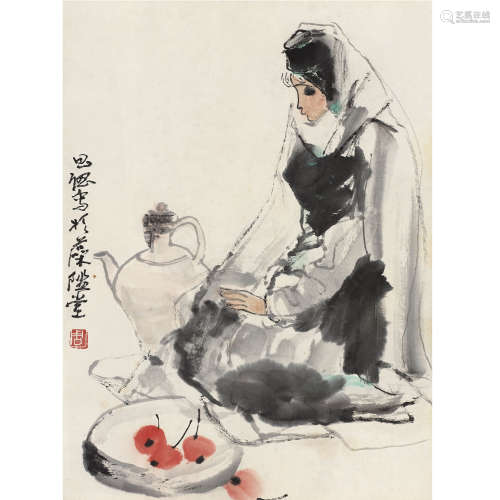 周思聪（1939-1996）  新疆少女 设色纸本镜心