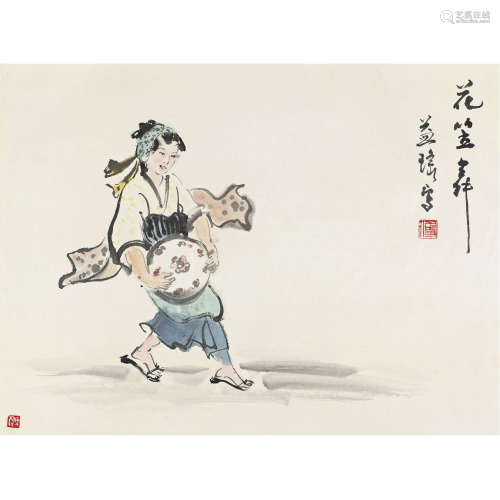 傅益瑶（b.1947）  花笠舞  设色纸本镜心