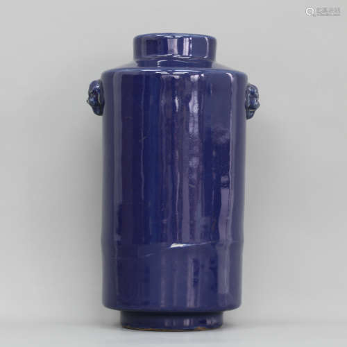 蓝釉花瓶 有修