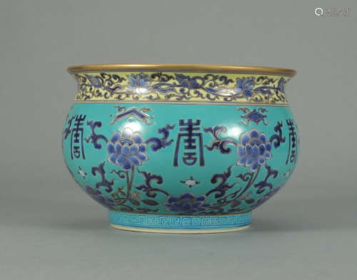 KANGXI MARK, CHINESE BLUE GROUND BLUE & WHITE WATER CONTAINER