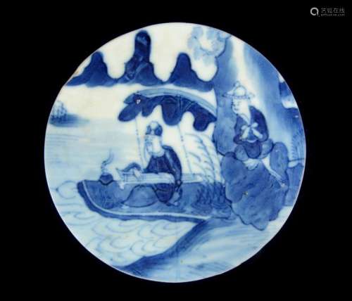 A Chinese blue and white porcelain round plaque, m…
