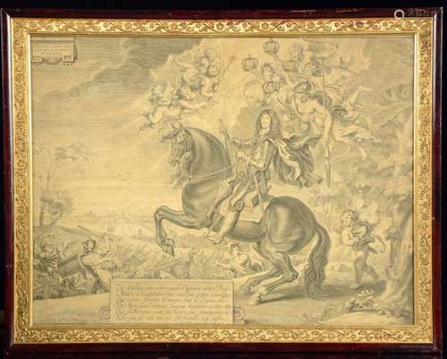 Engraving, portrait of King Charles II on horsebac…