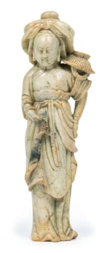 China, XVIII XIXth Fisherwoman Carved hard stone H…