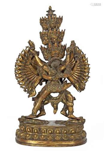 Tibet, XIXth Important gilt bronze statue of Kapal…