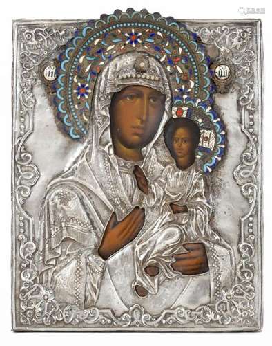 Virgin and child Rizla icon in silvery metal, part…