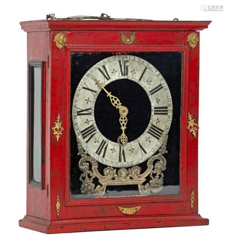 CHAUVIN (18th century) Religious clock in red lacq…