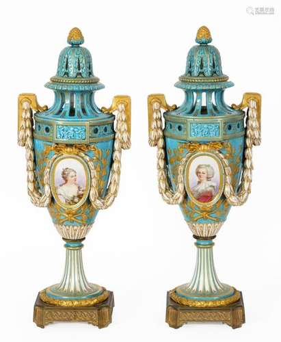 Pair of large Louis XVI style covered pots pourris…