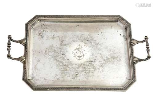 Octagonal tray Empire style with two silver handle…