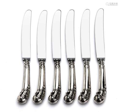 Six Dutch silver knives with pistol handle
