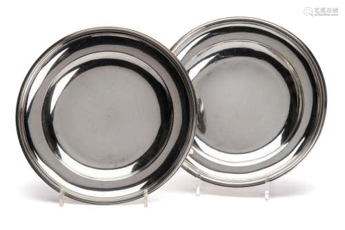 Two silver round deep dishes