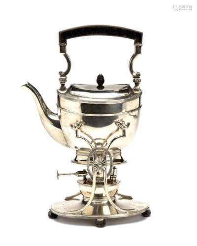 A Dutch silver kettle and burner
