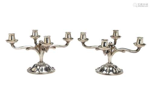 Two Dutch silver four light candelabras