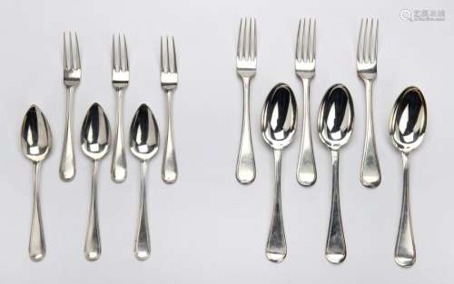 Six Dutch silver dessert spoons and forks, nine Du…