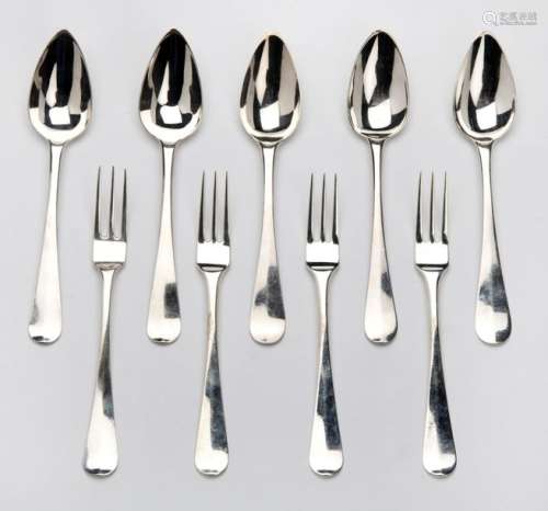 Twelve Dutch silver dessert spoons and forks