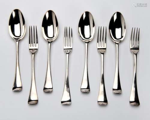 Six Dutch silver table spoons and forks, The Hague