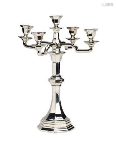 A silver five light candelabrum