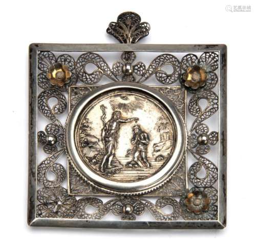 A Dutch silver plaquette with filigrain surround