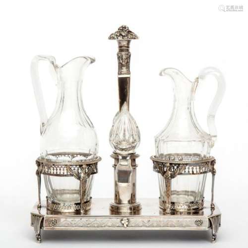 A French silver oil and vinegar set