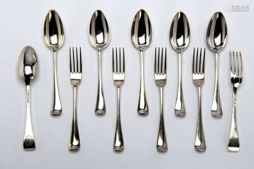 Twelve Dutch silver table forks and spoons, Rotter…