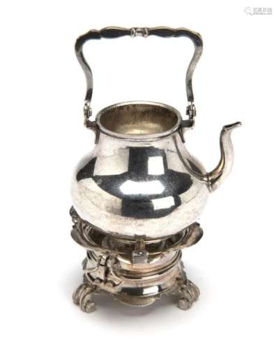 A Dutch silver miniature kettle and burner