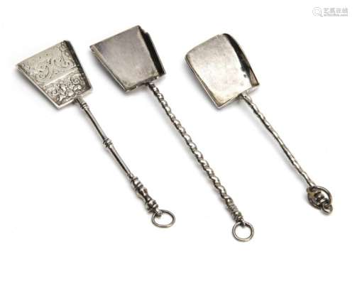 Three Dutch Silver miniature ash shovels