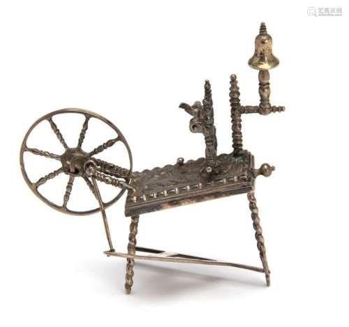 A Dutch silver miniature spinning wheel