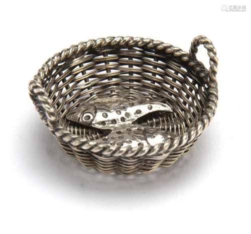 A Dutch silver miniature basket with two fish