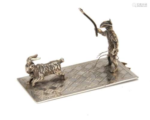 A Dutch silver miniature goat with herder