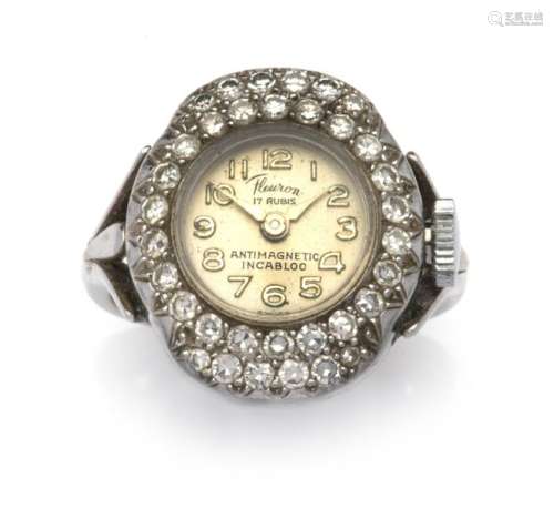 A 14k white gold diamond watch ring, by Fleuron