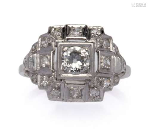 A 14k white gold Art Deco diamond ring