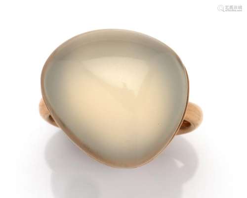 An 18k pink gold moonstone and diamond ring
