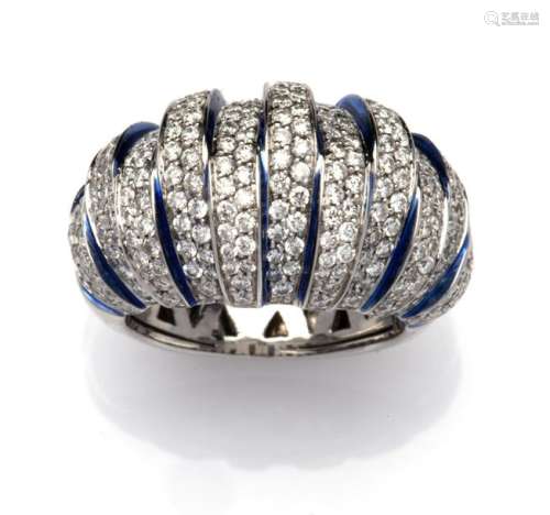 An 18k white gold diamond and enamel ring