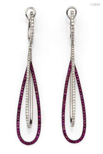 A pair of 18k white gold ruby and diamond earrings