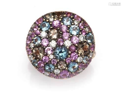 An 18k pink gold gem set and diamond ring