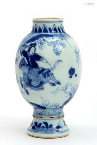 A blue and white small size vase hunting scene